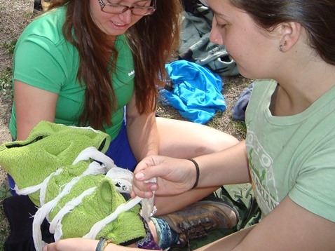 Student practices splinting an upper body injury